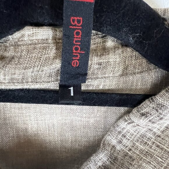 Blanque Size 1 Medium Brown Linen Long‎ Sleeve Oversized Top Button Lagenlook - Picture 5 of 8